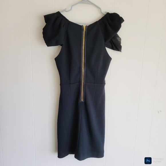 Anthro Leifsdottir 100% Wool Black Bodycon Mini Dress - Picture 3 of 4